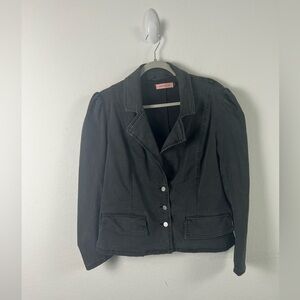 East Adeline Ruffle Puff Shoulder Black Denim Western Jean Jacket